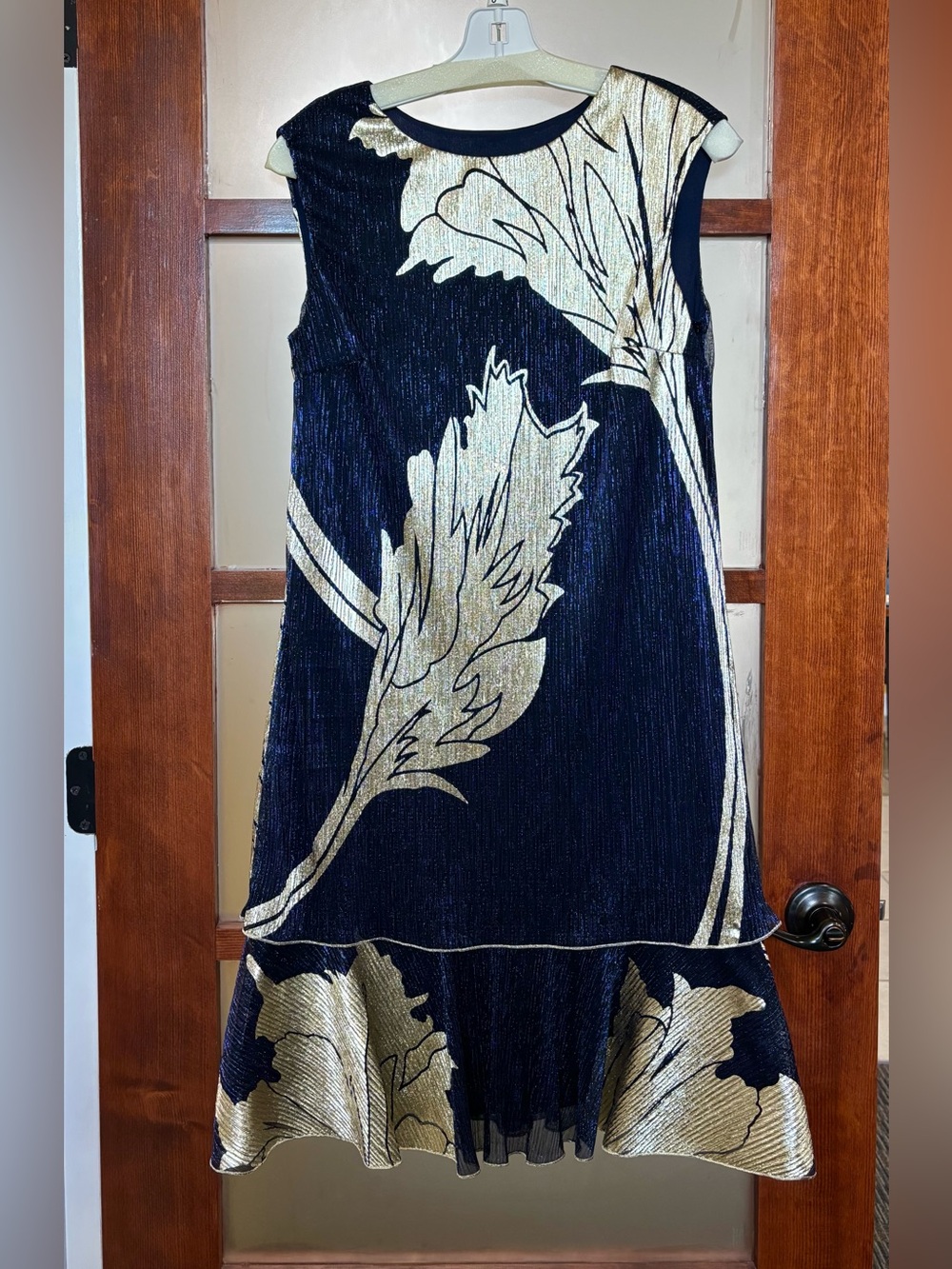 Frank Lyman Design Navy and Gold Floral Metallic Dress
